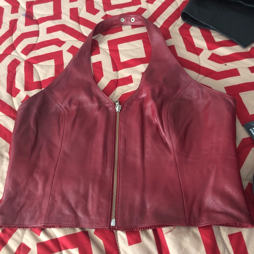 Red leather top